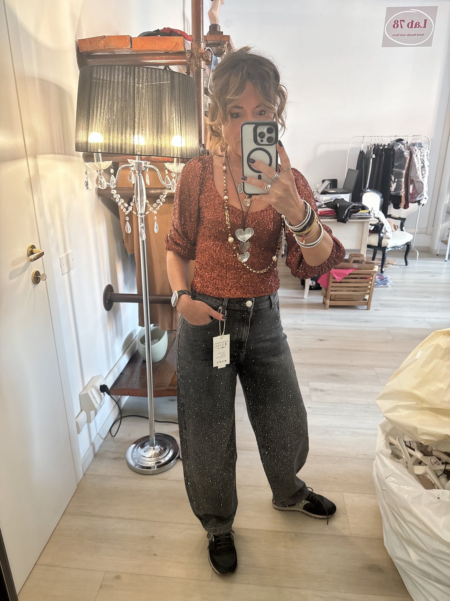 Jeans Barrel con brillantini