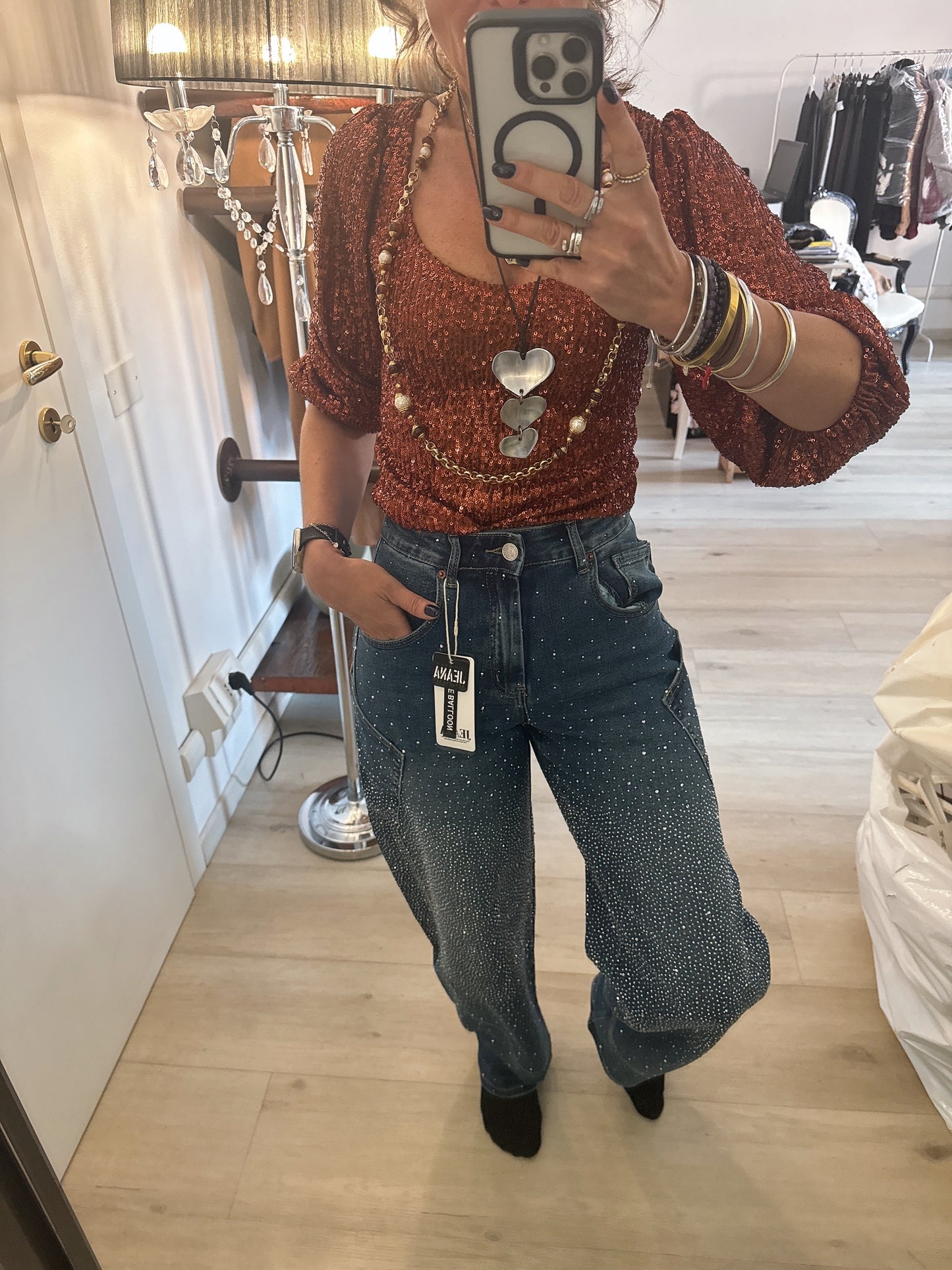 Jeans Barrel con brillantini