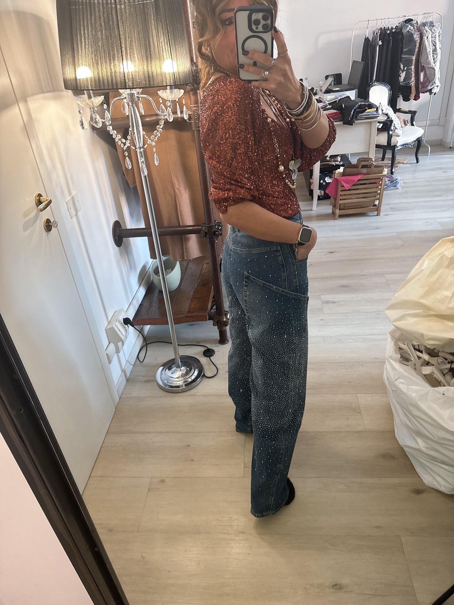 Jeans Barrel con brillantini