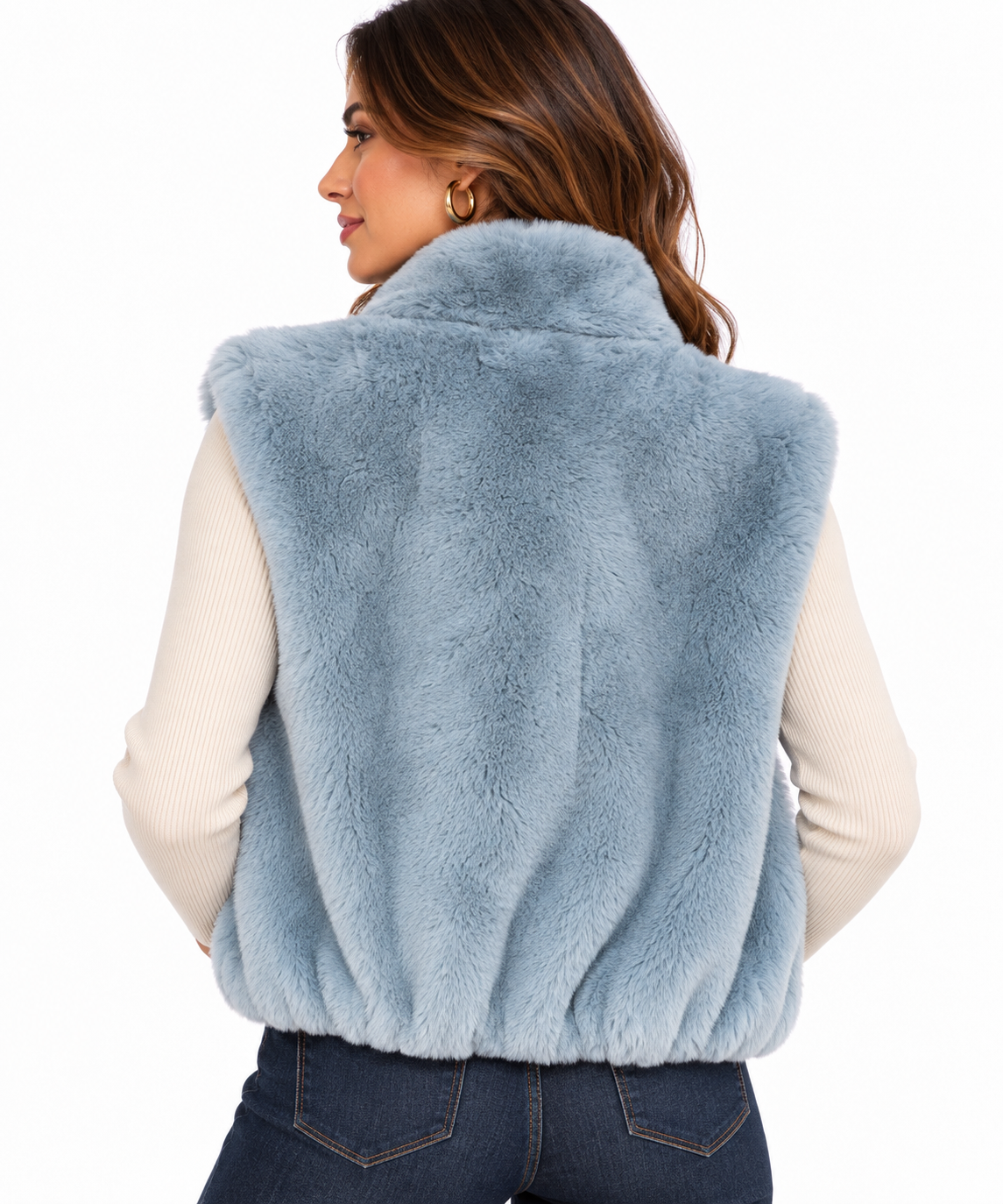 Gilet smanicato cropped in pelliccia