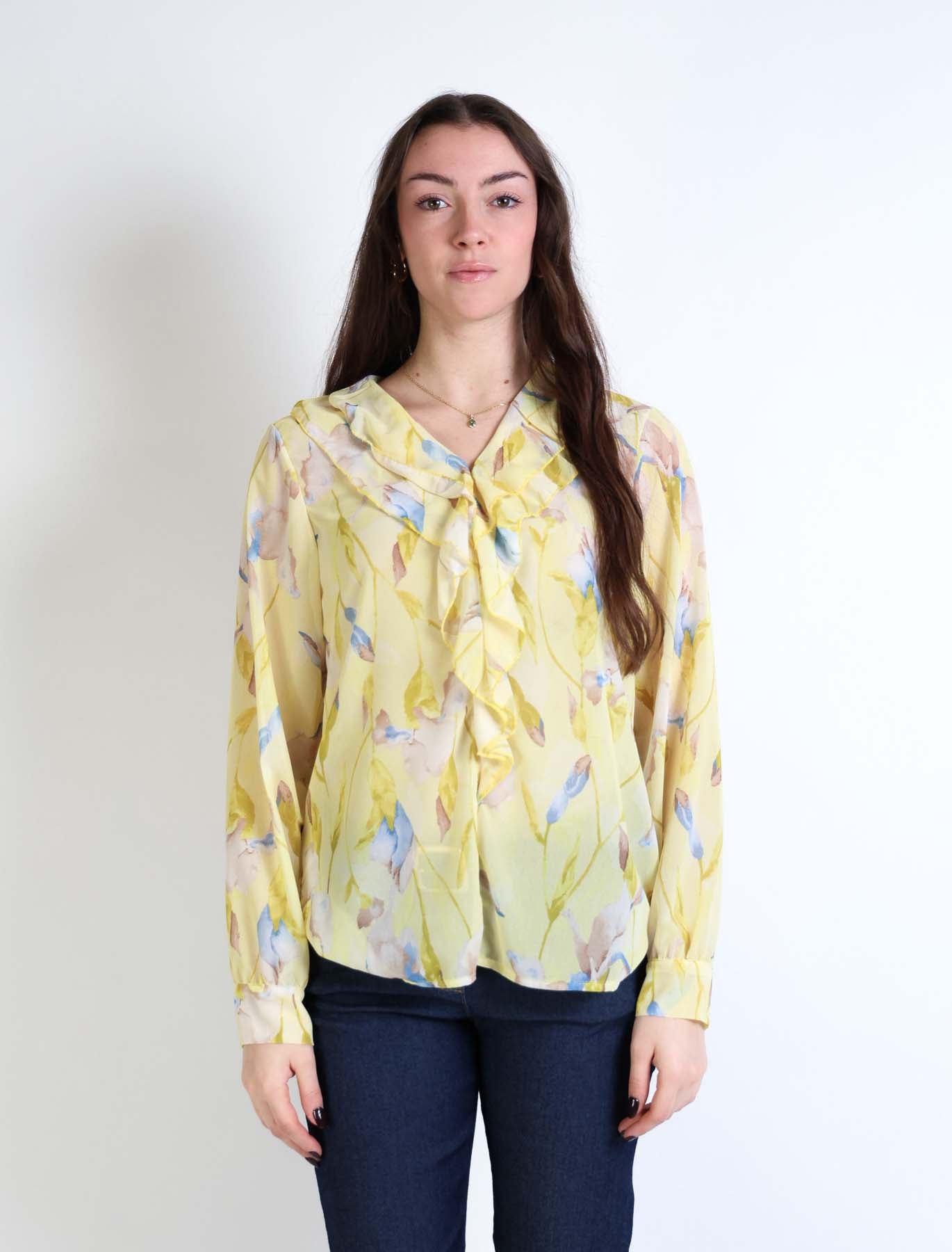 Blusa floreale con rouches