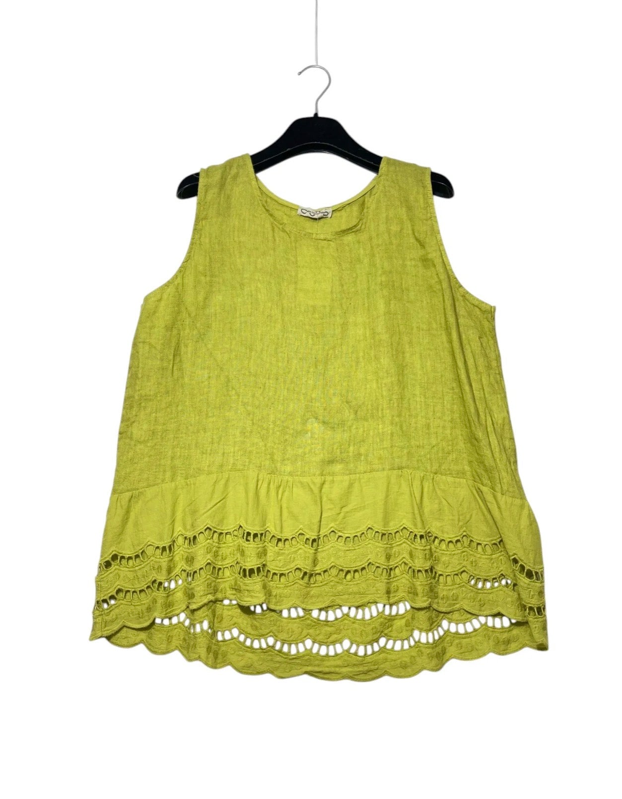 Blusa smanicata lino e sangallo