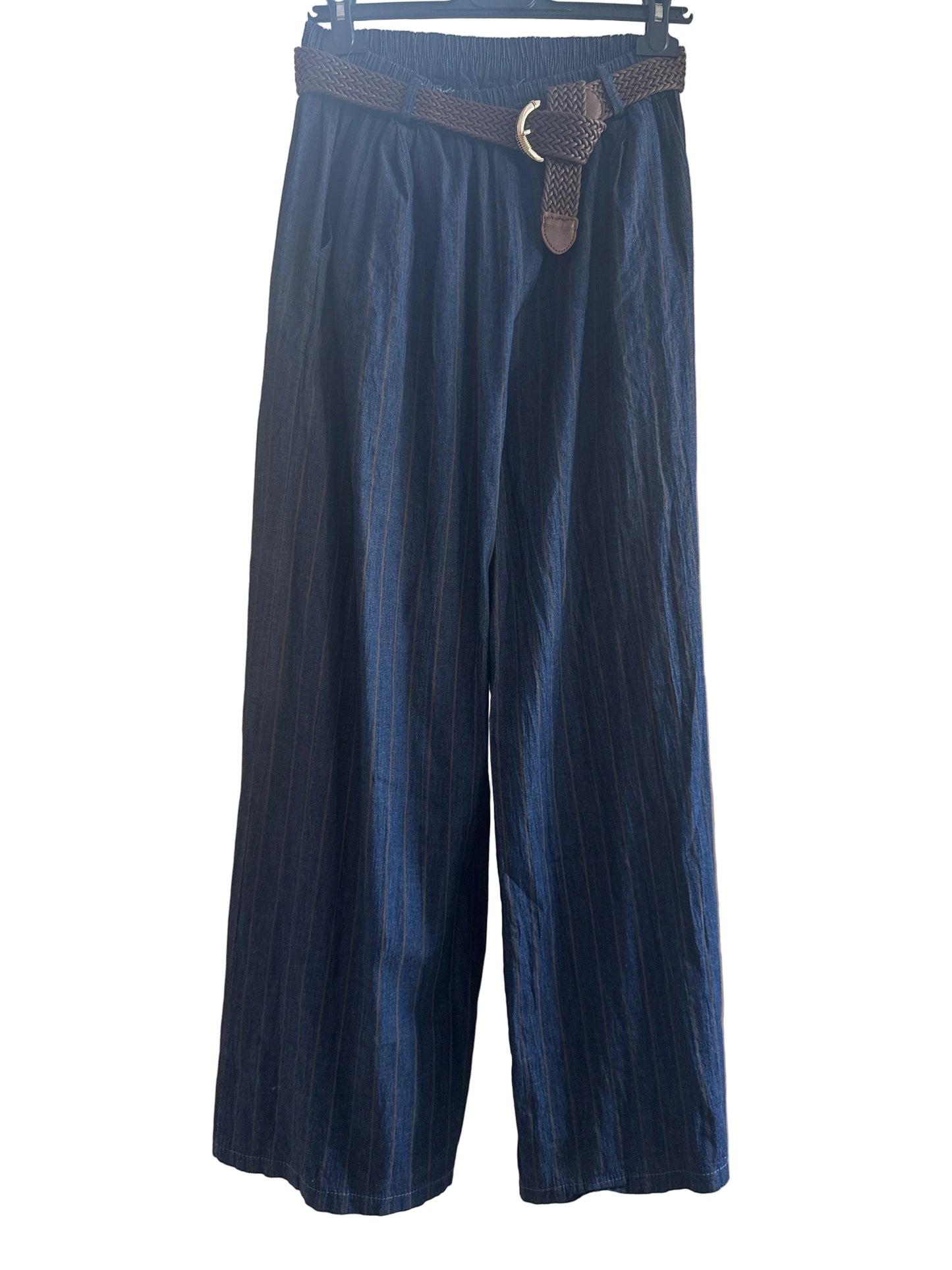 Pantalone gessato in chambray