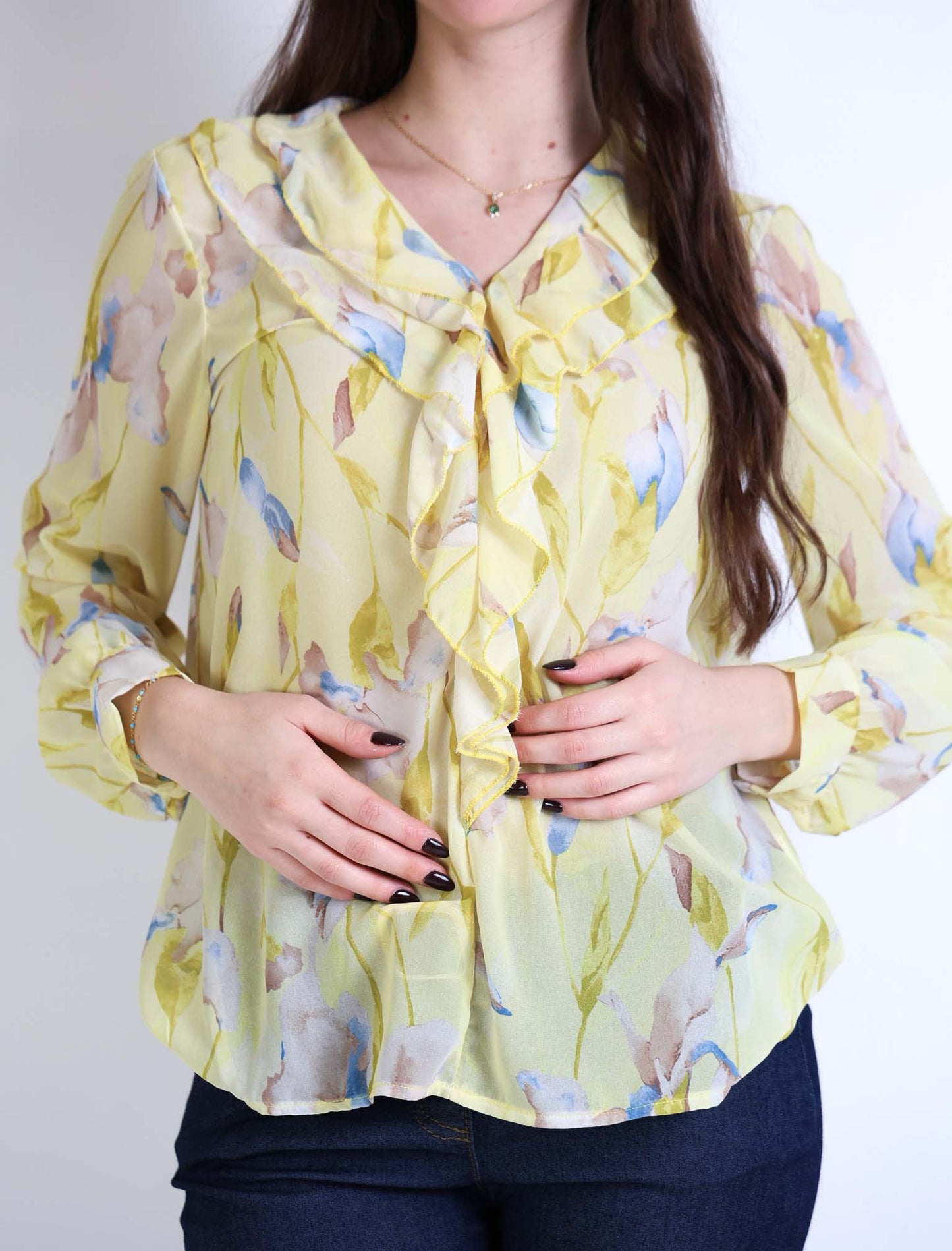 Blusa floreale con rouches