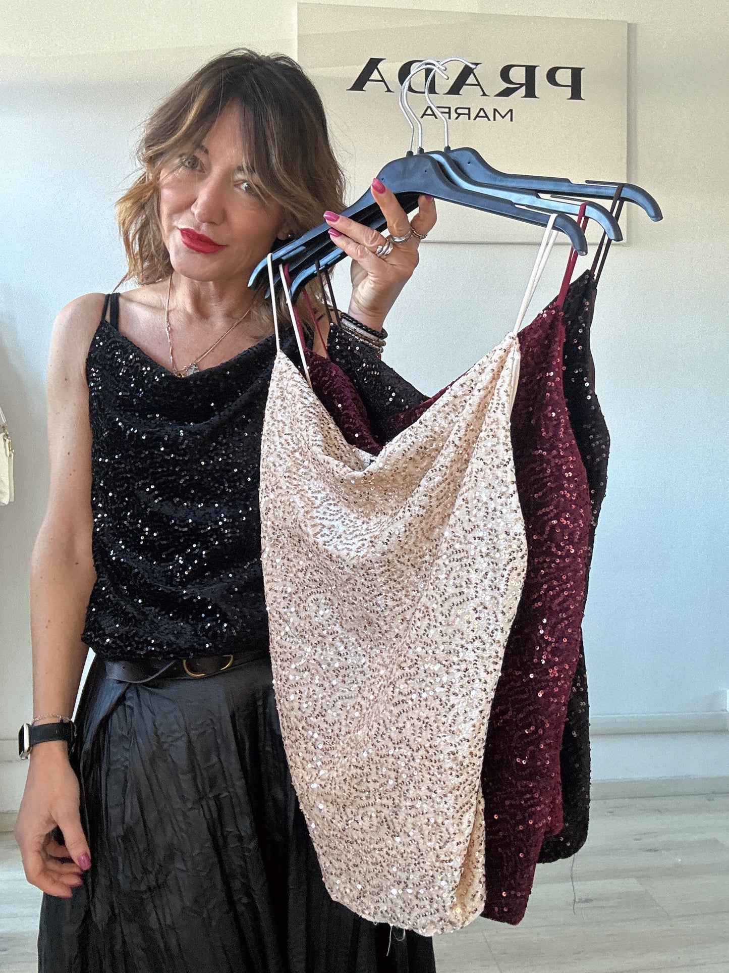 Top paillettes ciniglia