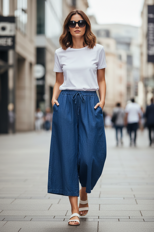 Pantalone gaucho in chambray