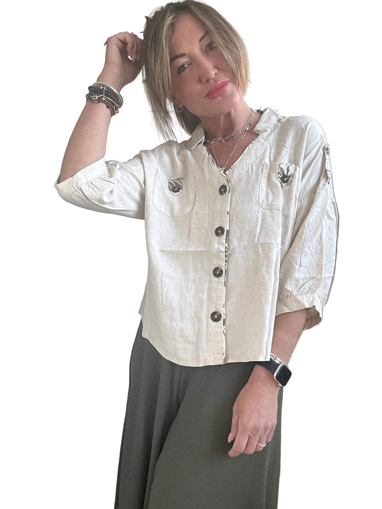 Camicia  in lino e viscosa