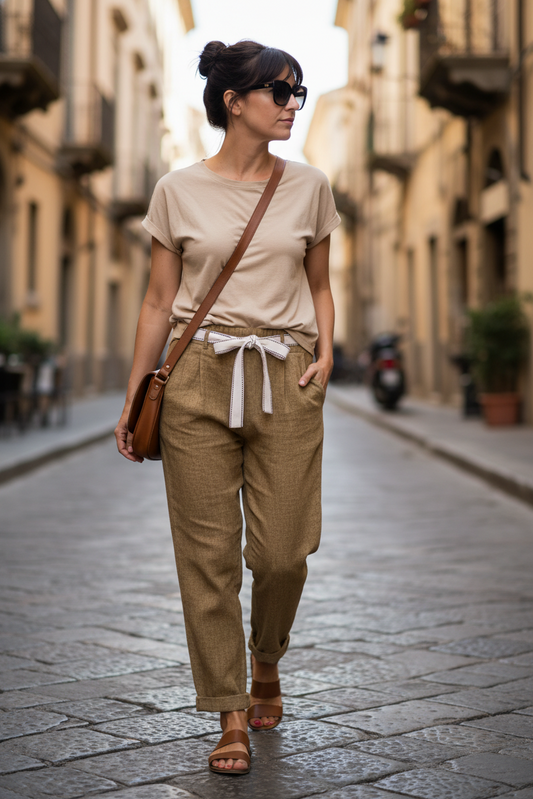 Pantalone a carota in misto lino