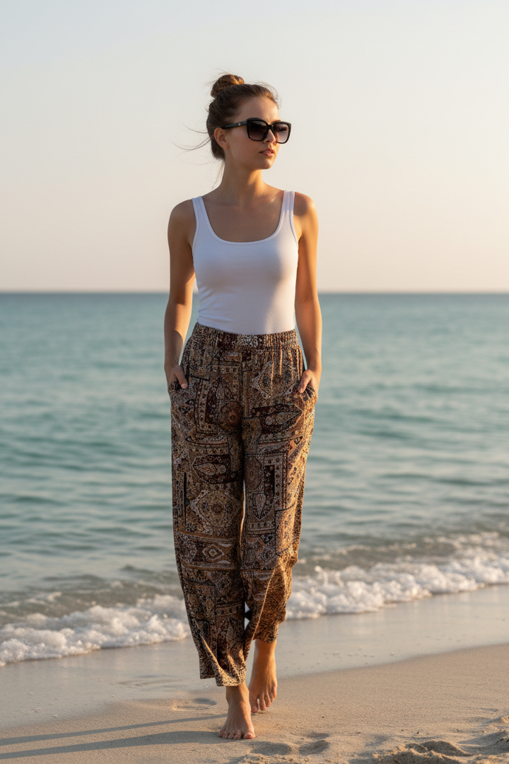 Pantalone in viscosa con brillantini