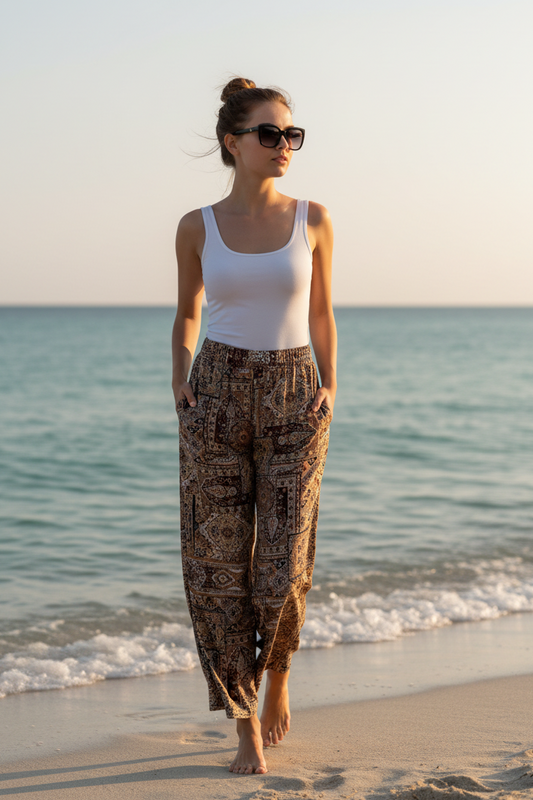 Pantalone in viscosa con brillantini