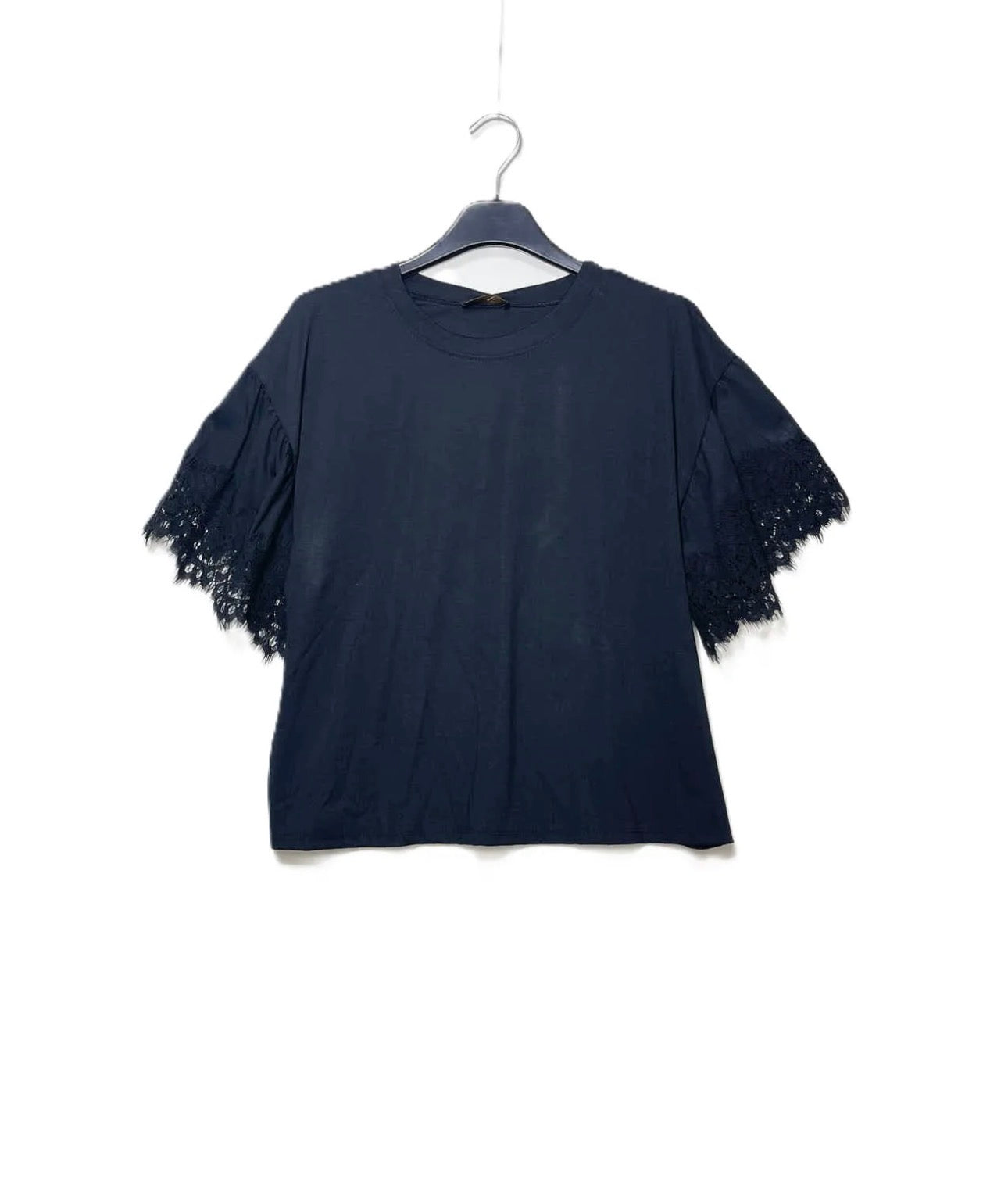 T shirt con manica in pizzo