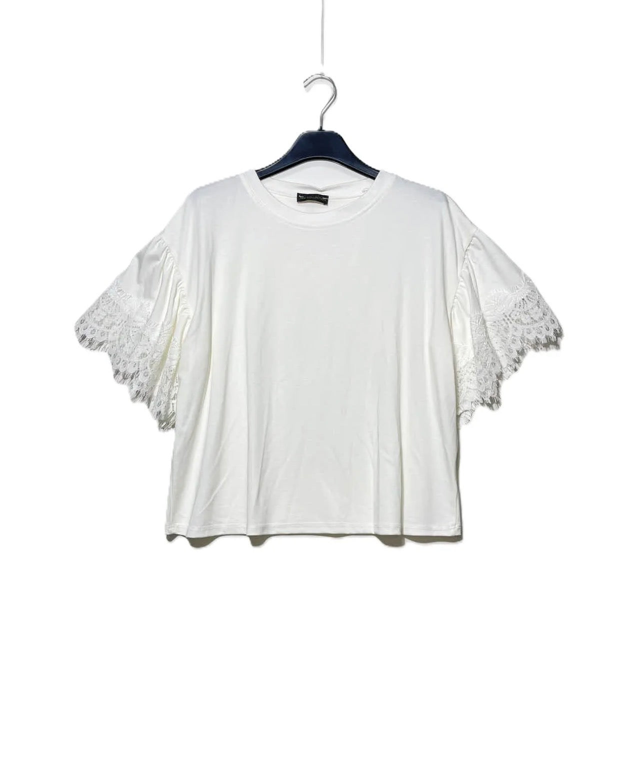 T shirt con manica in pizzo
