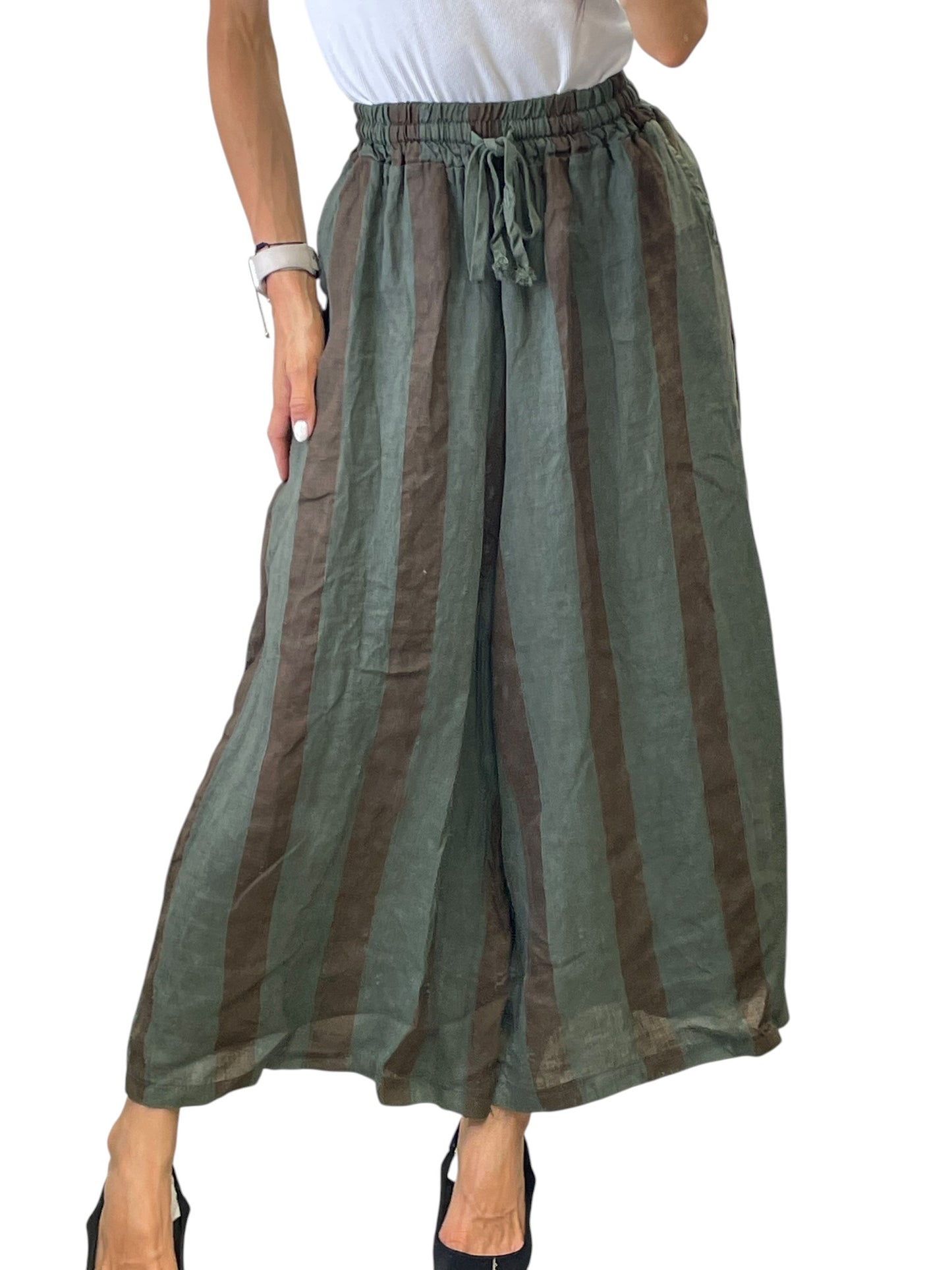 Pantalone a righe in lino