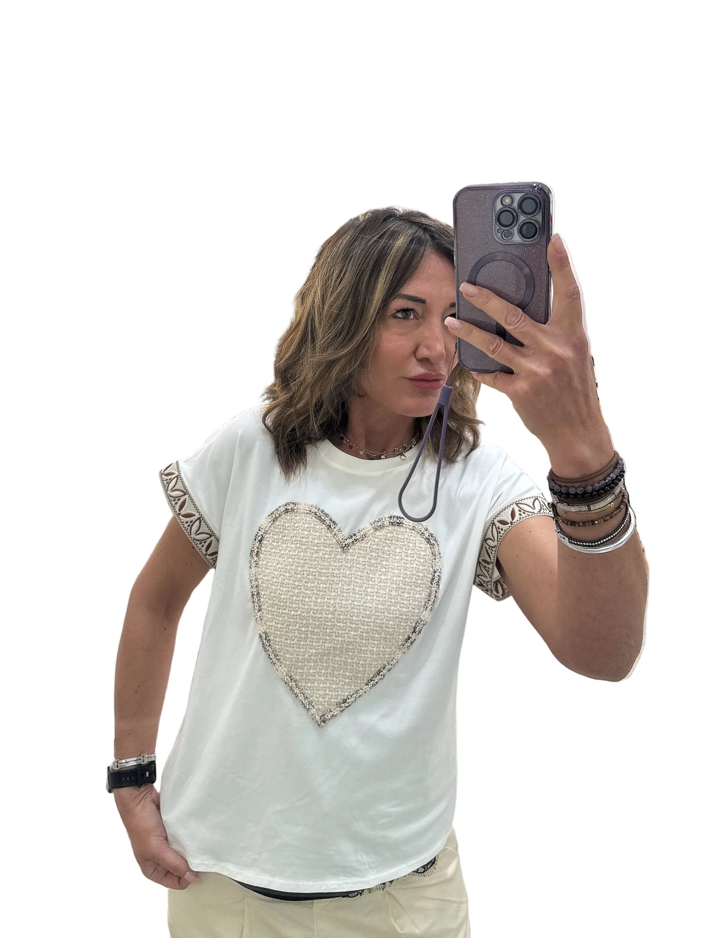 T shirt cuore ricamato