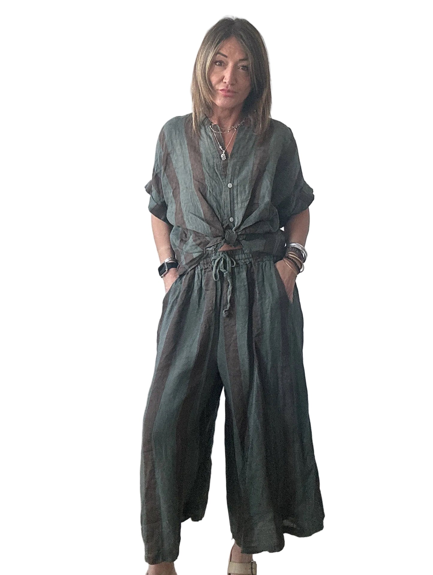 Pantalone a righe in lino