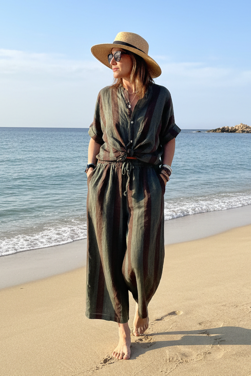 Pantalone a righe in lino