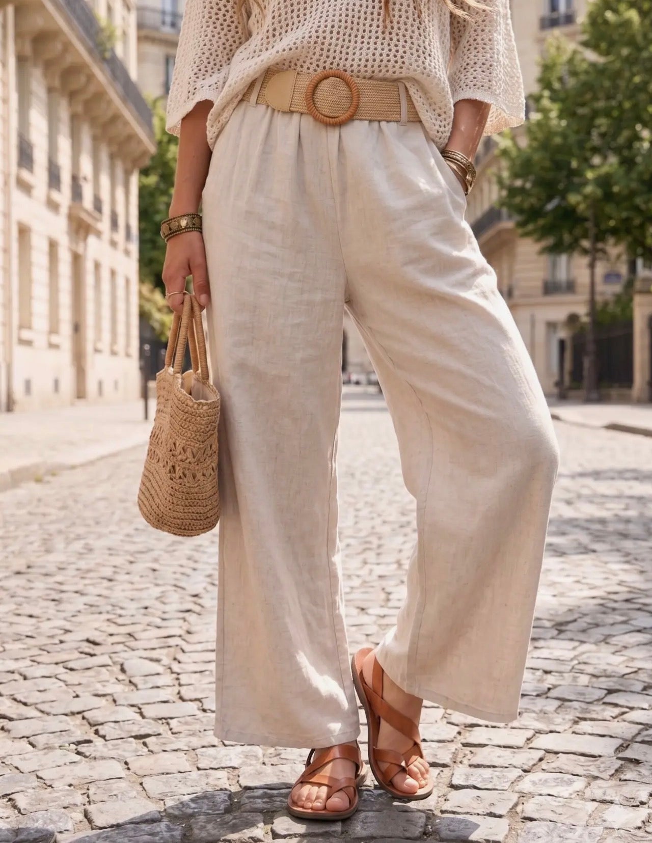 Pantalone a palazzo in misto lino