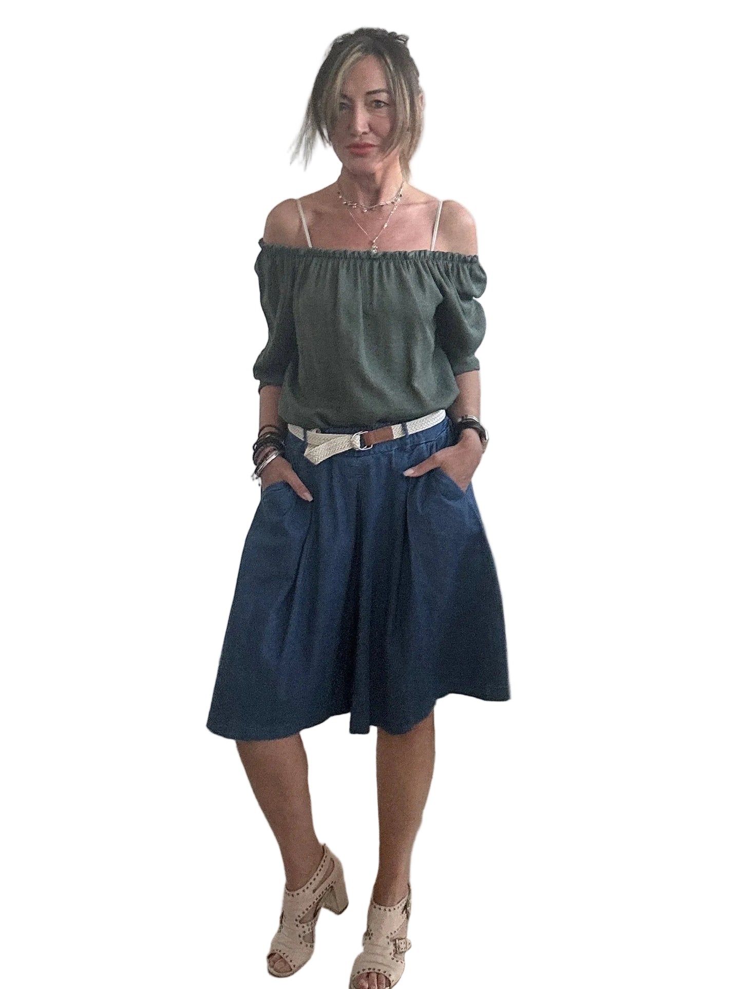 Gonna pantalone in chambray