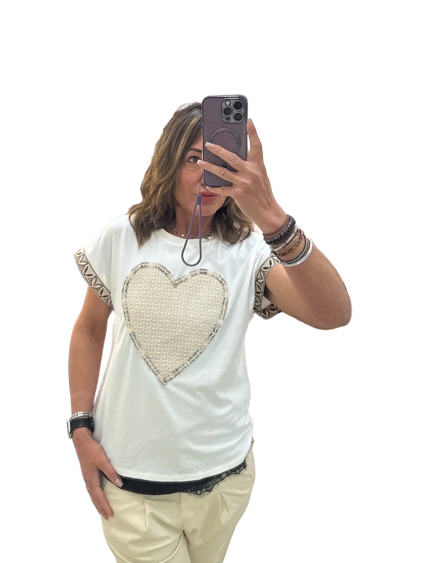 T shirt cuore ricamato