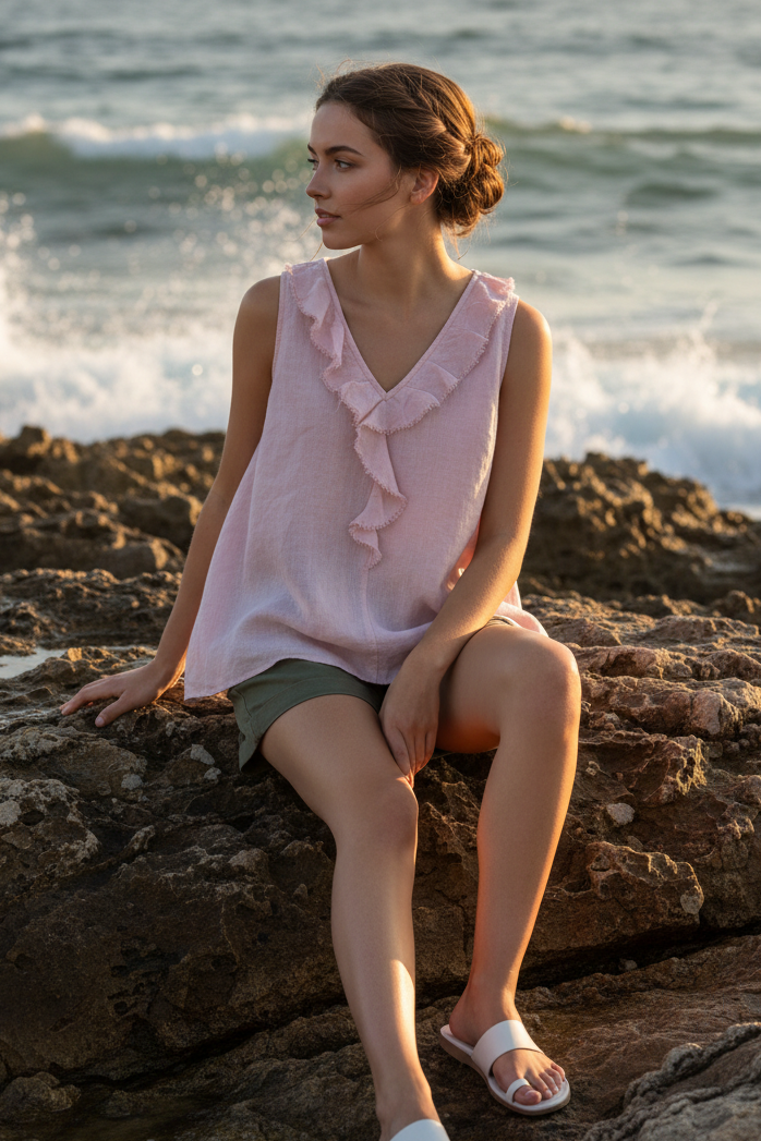 Blusa smanicata puro lino