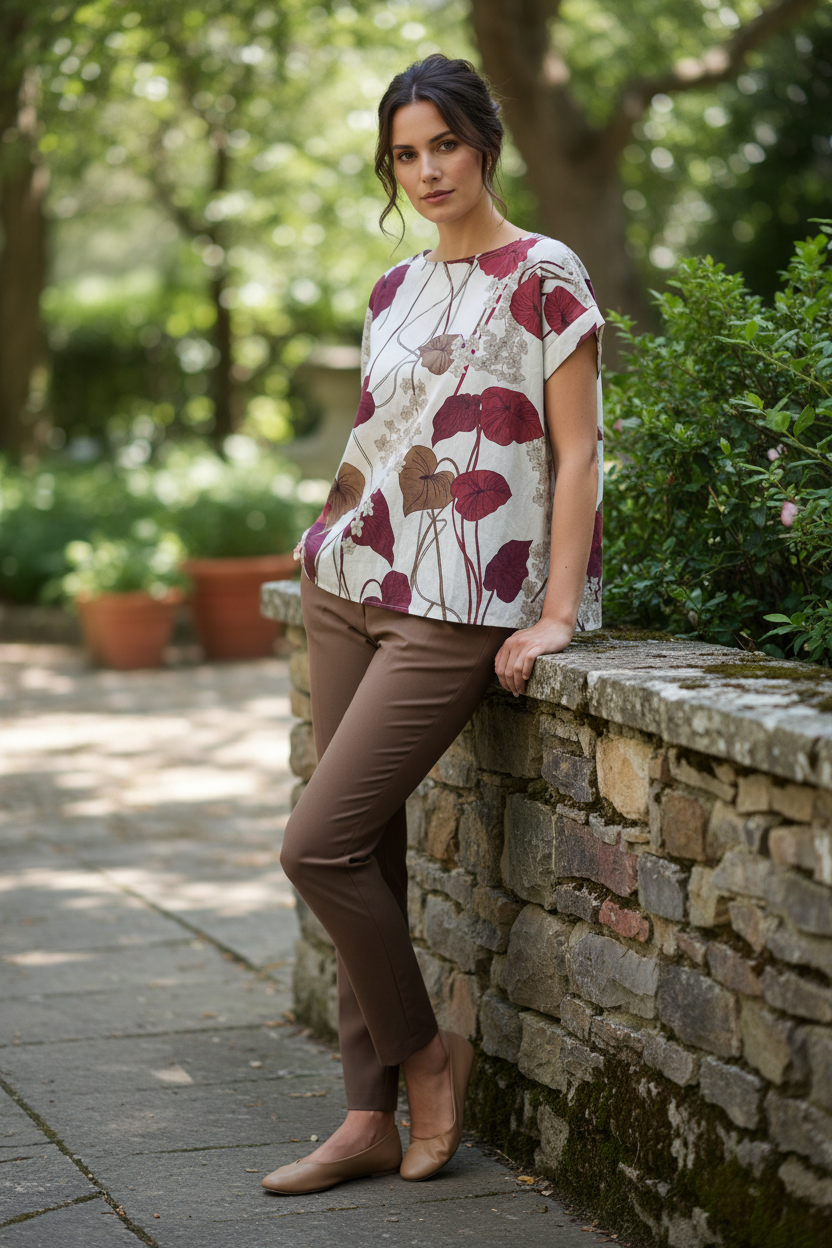 Blusa in cotone con foglie