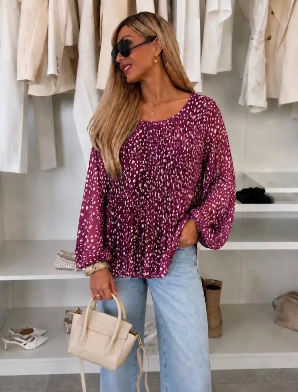 Blusa plissettata stampa Bambi