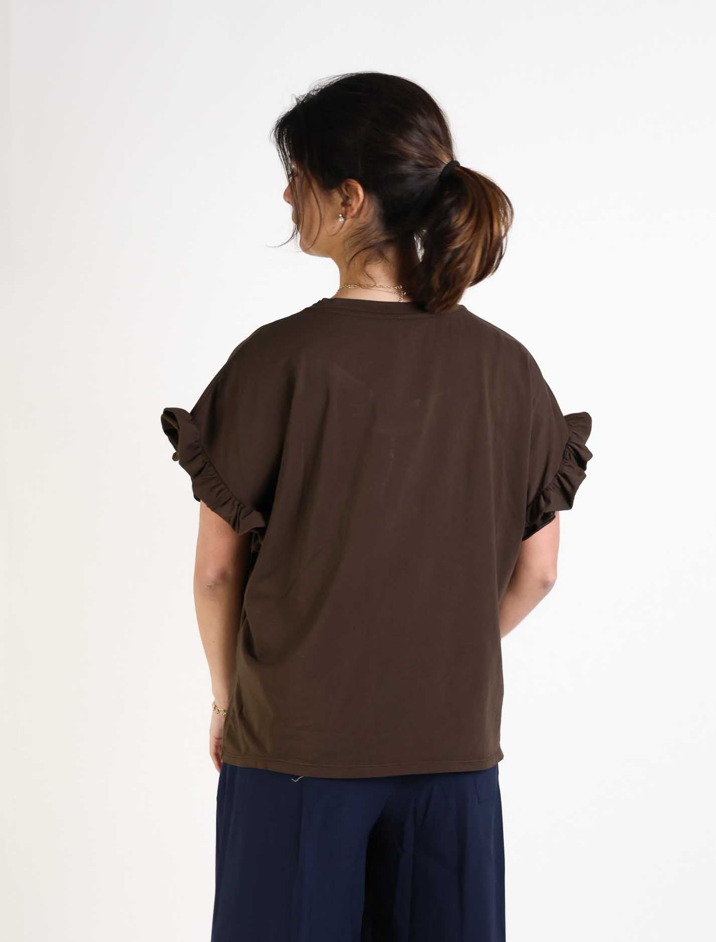 T shirt con balze maniche
