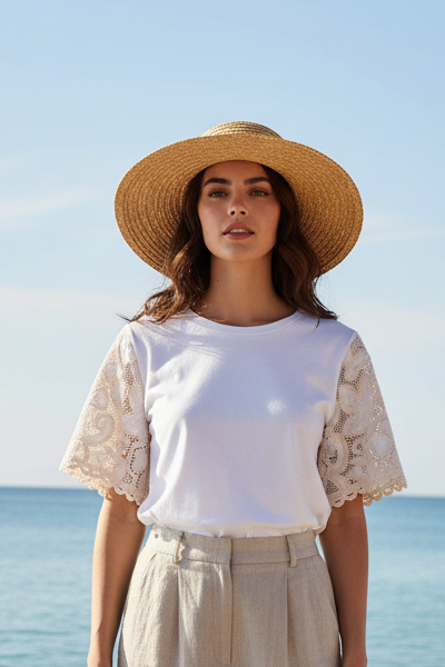 T shirt manica macramè