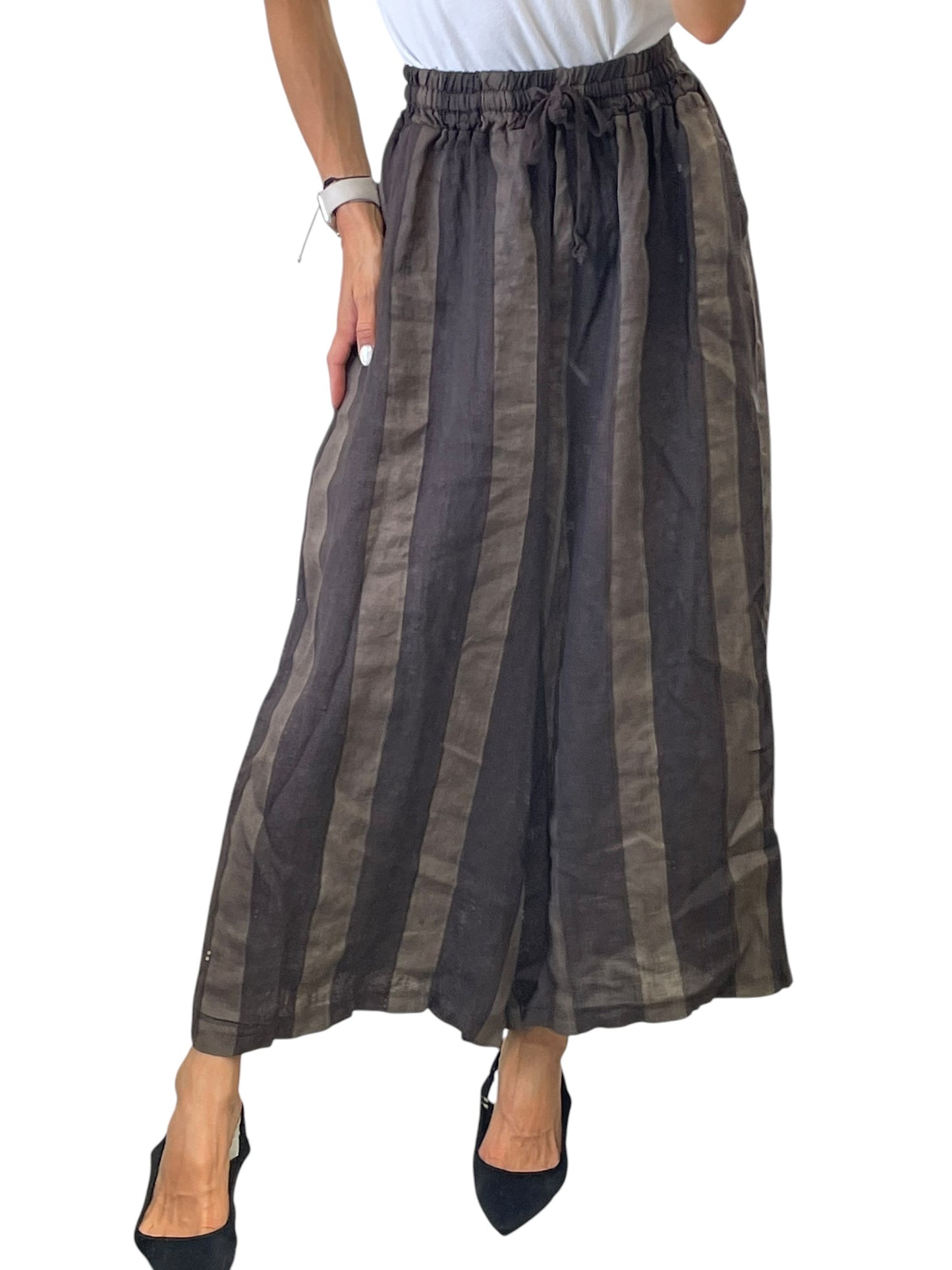 Pantalone a righe in lino
