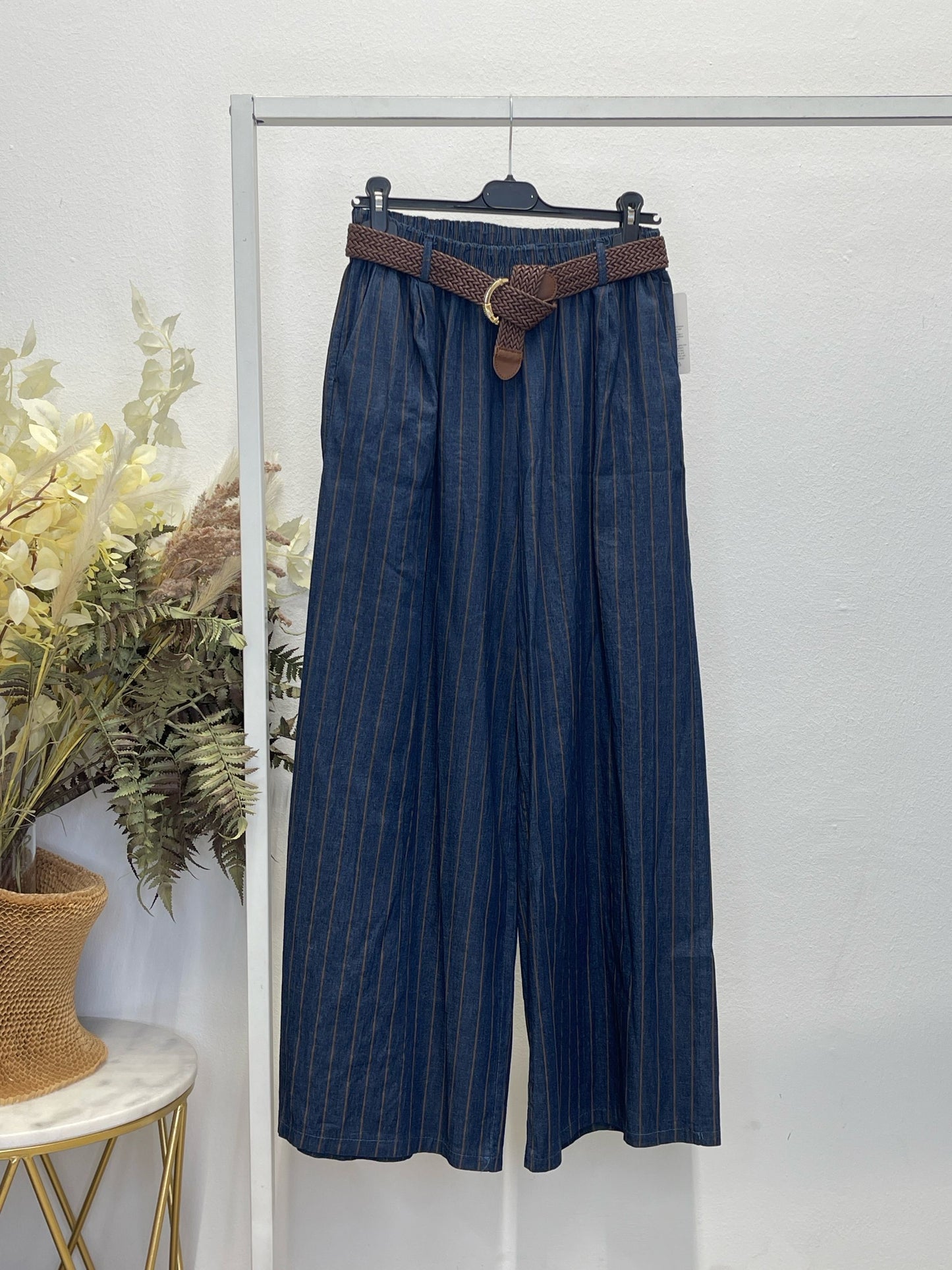 Pantalone gessato in chambray