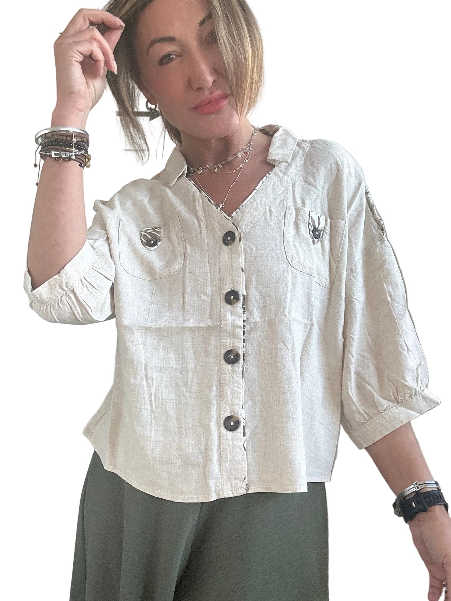 Camicia  in lino e viscosa
