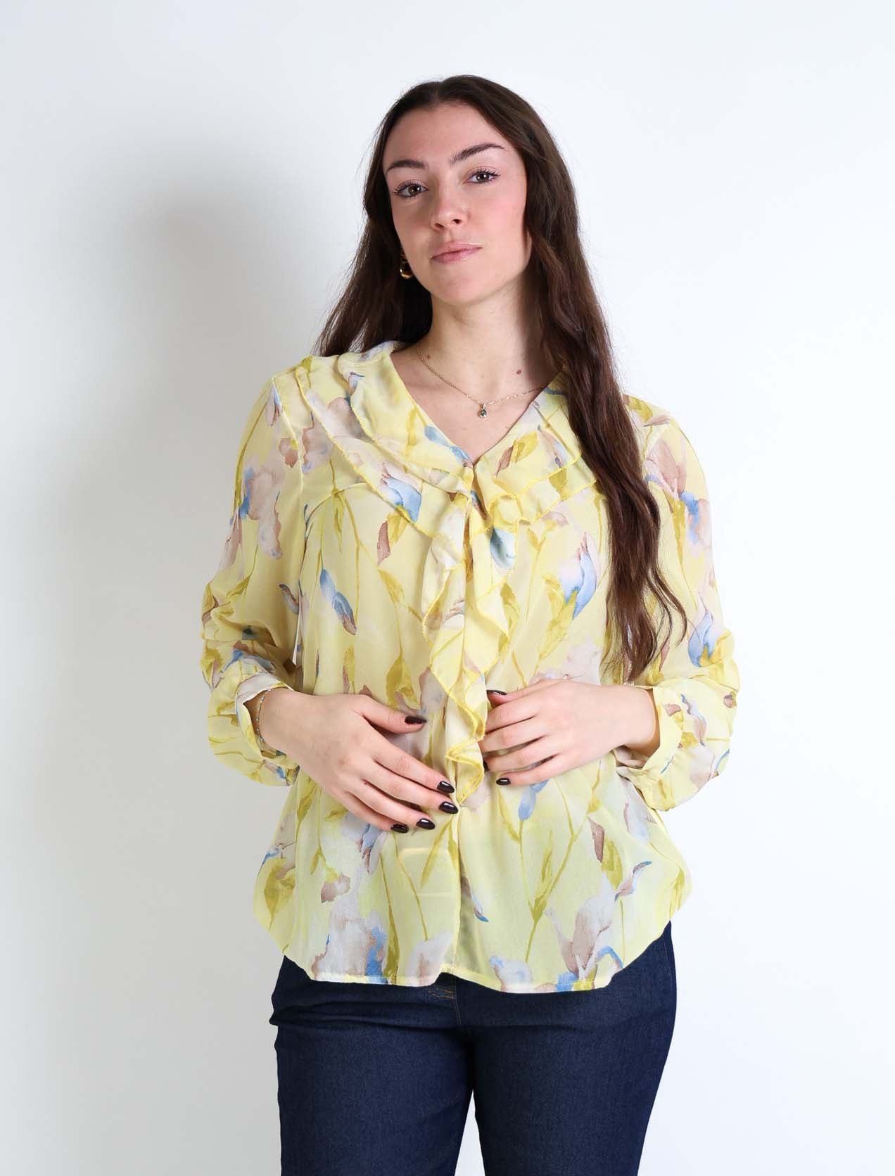 Blusa floreale con rouches