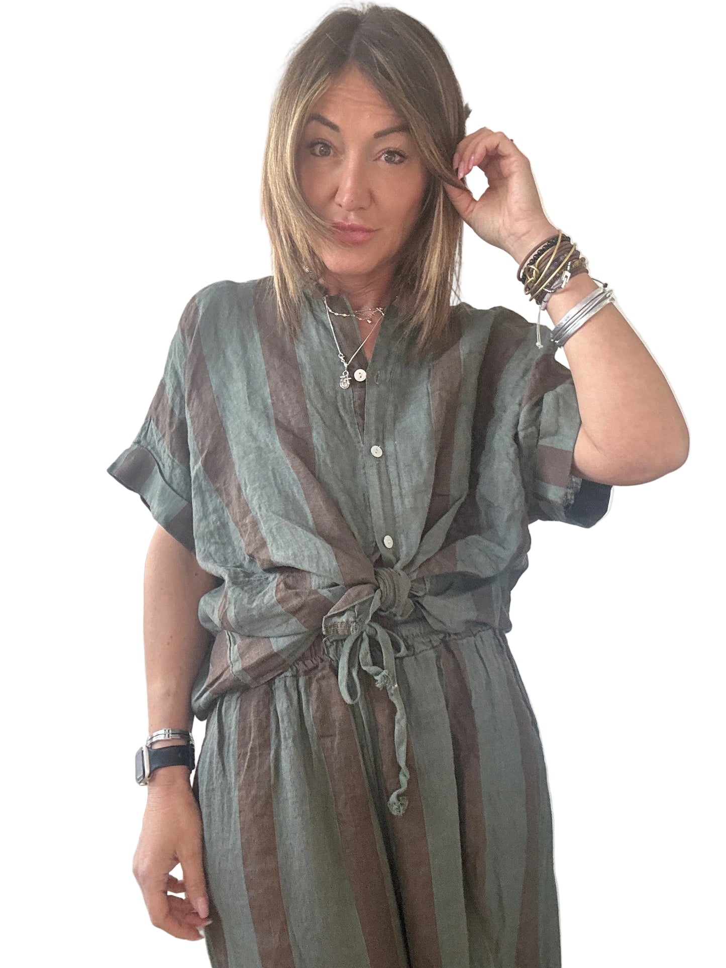 Camicia a righe in lino