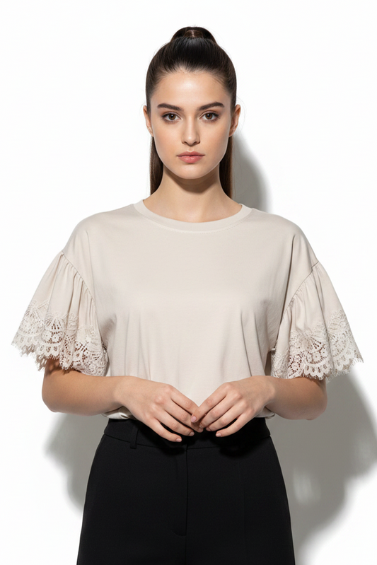 T shirt con manica in pizzo