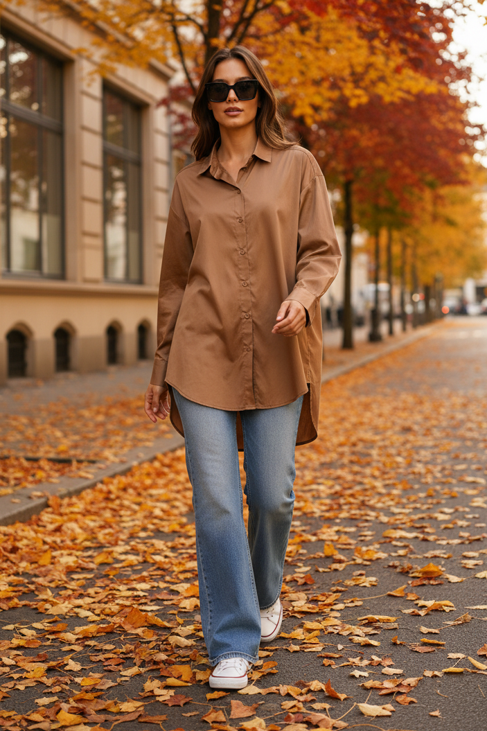 Camicia lunga in popeline