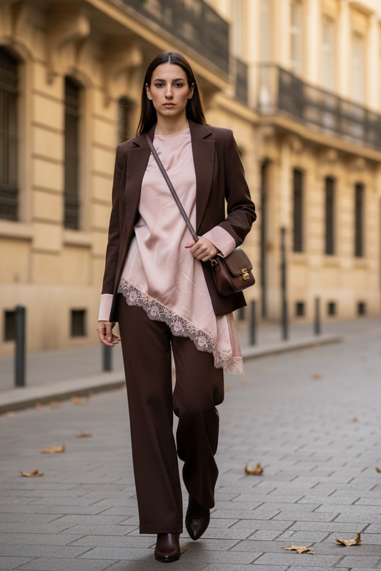 Blusa in satin con pizzo