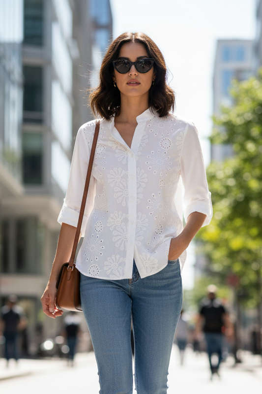 Camicia in popeline e sangallo