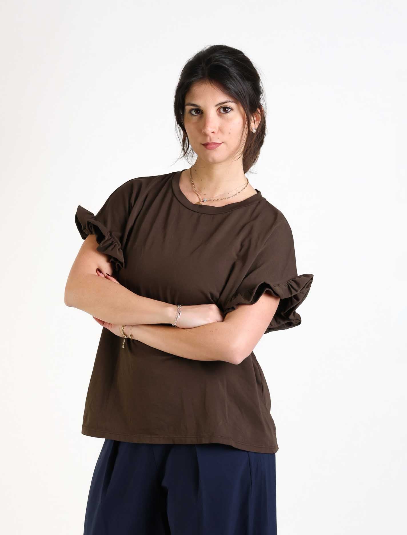 T shirt con balze maniche