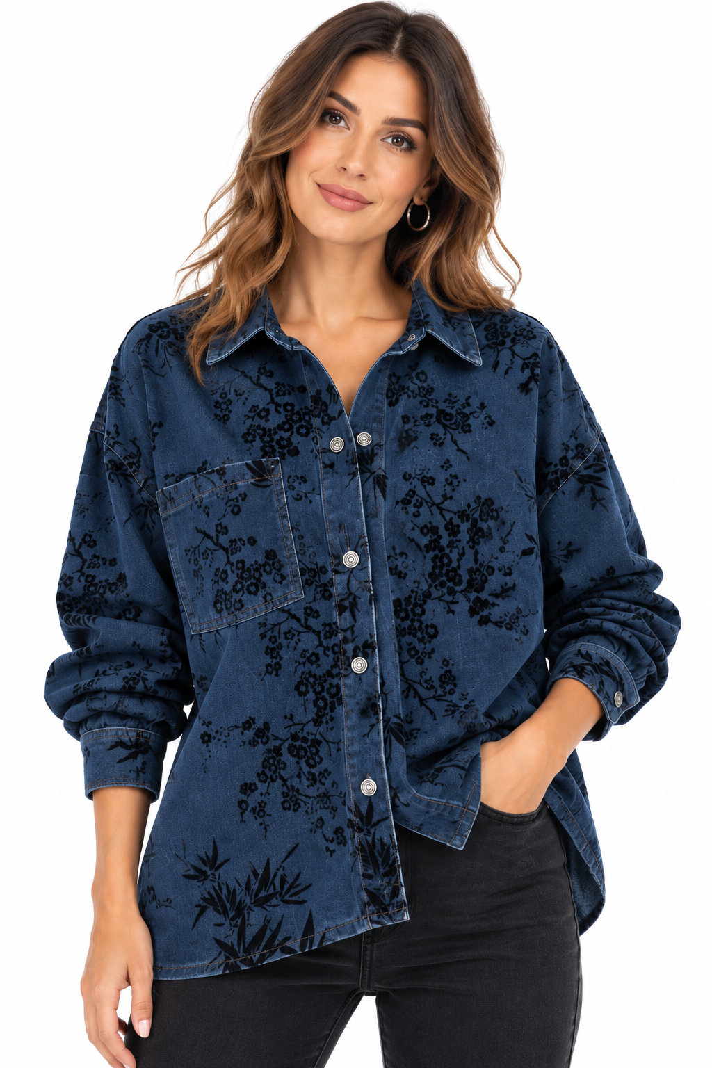 Camicia jeans floccata