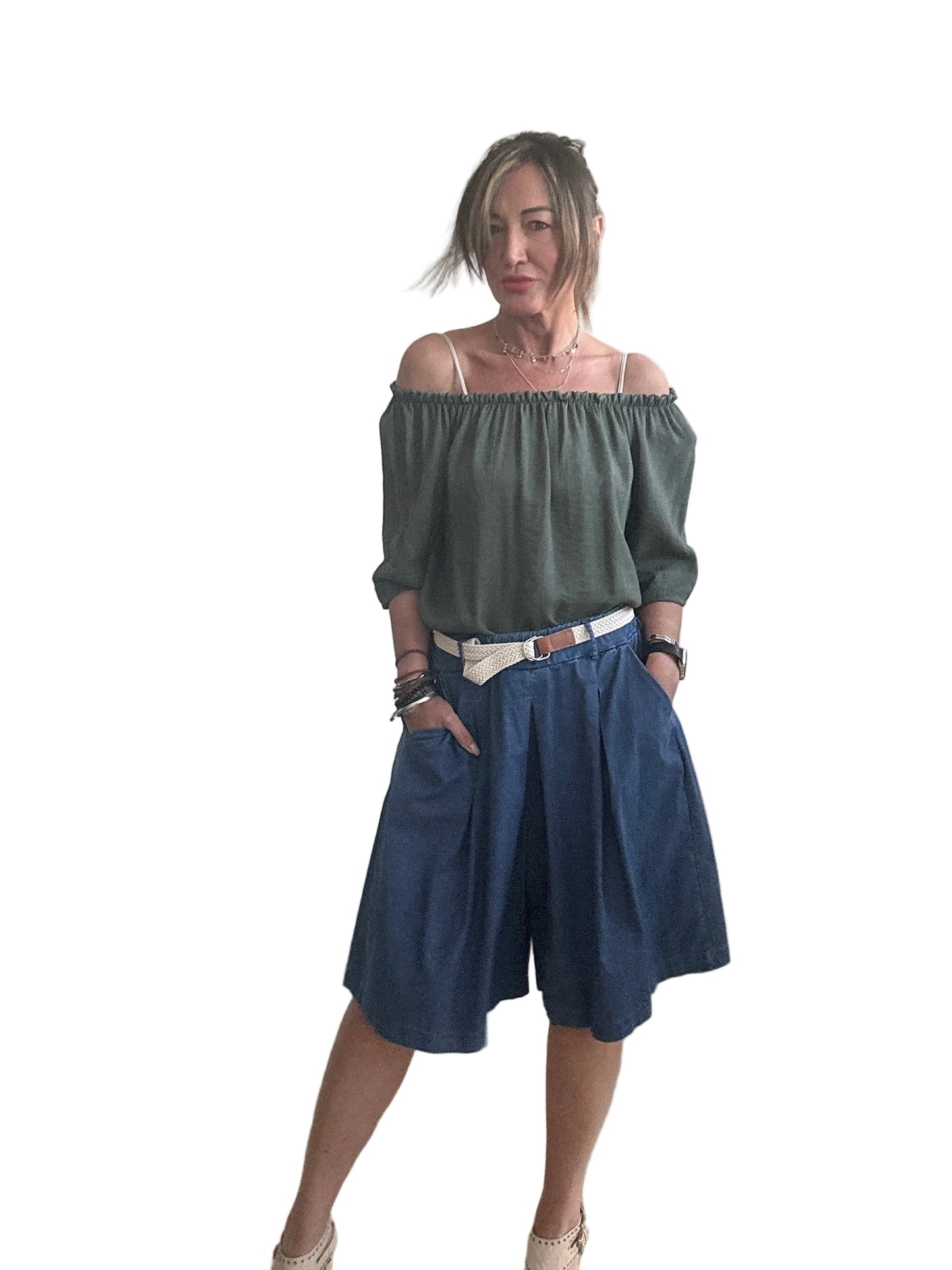 Gonna pantalone in chambray