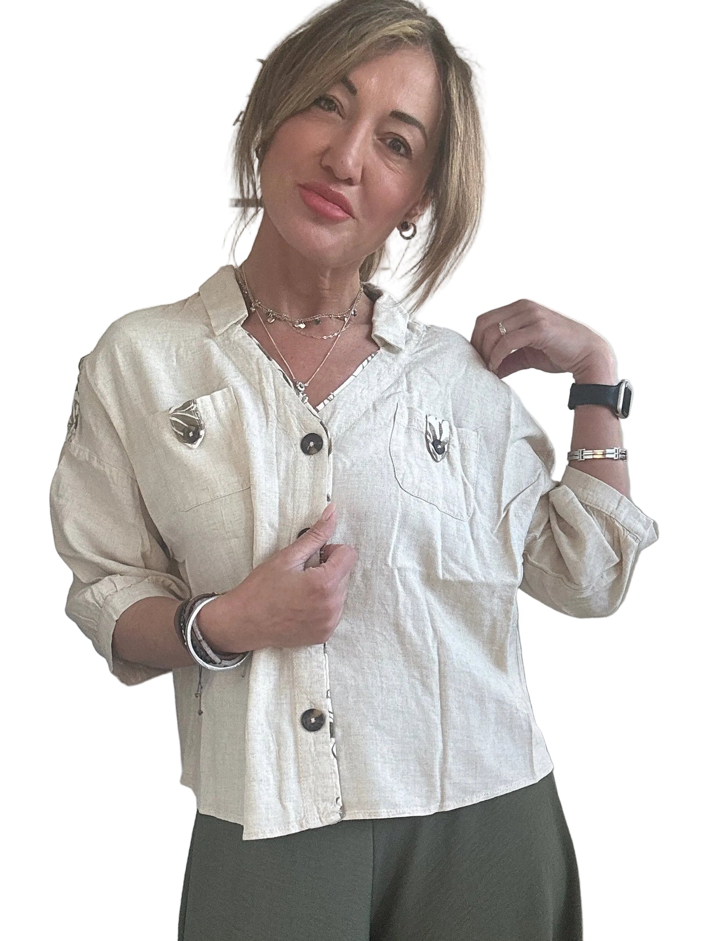 Camicia  in lino e viscosa