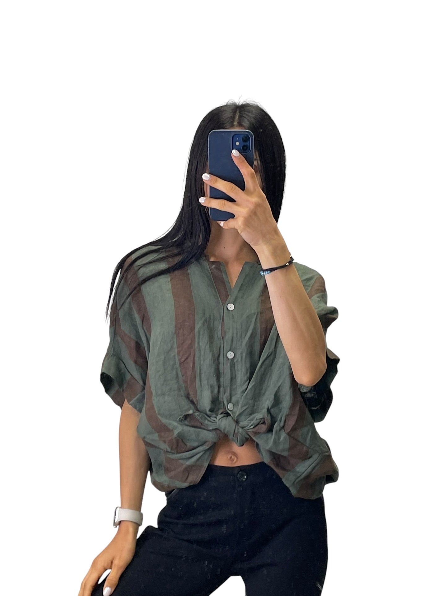 Camicia a righe in lino