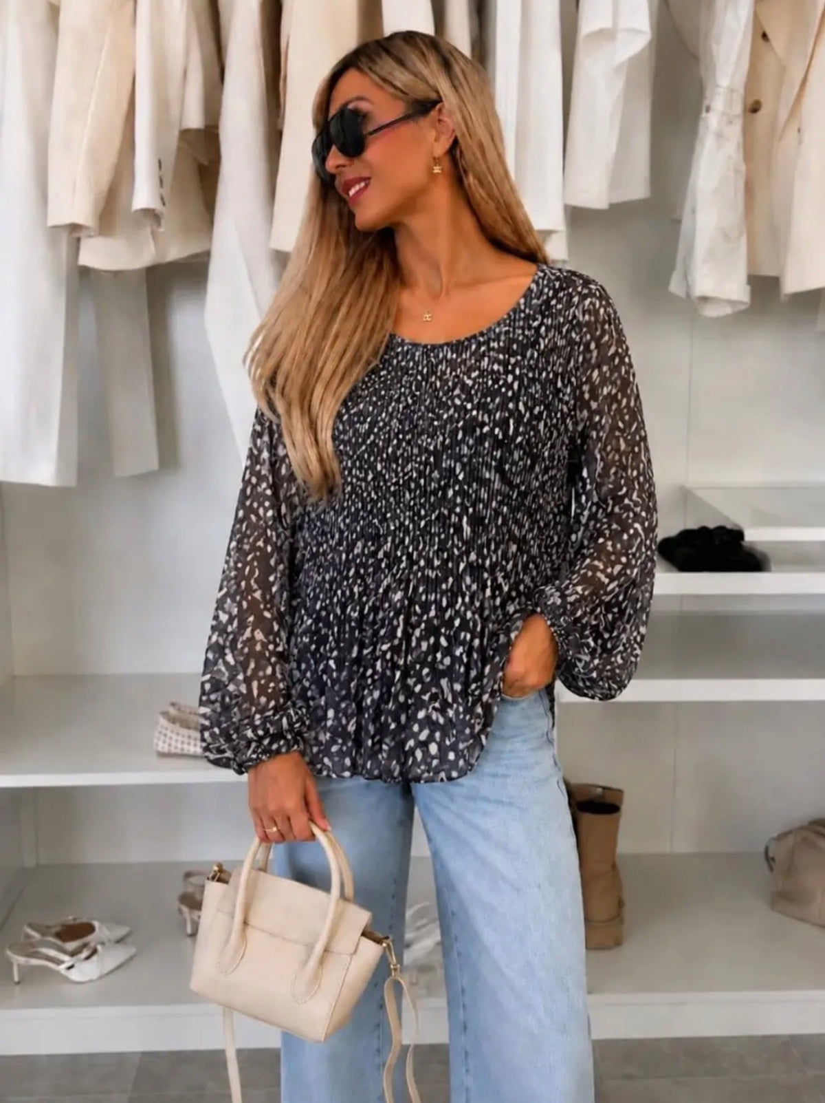 Blusa plissettata stampa Bambi