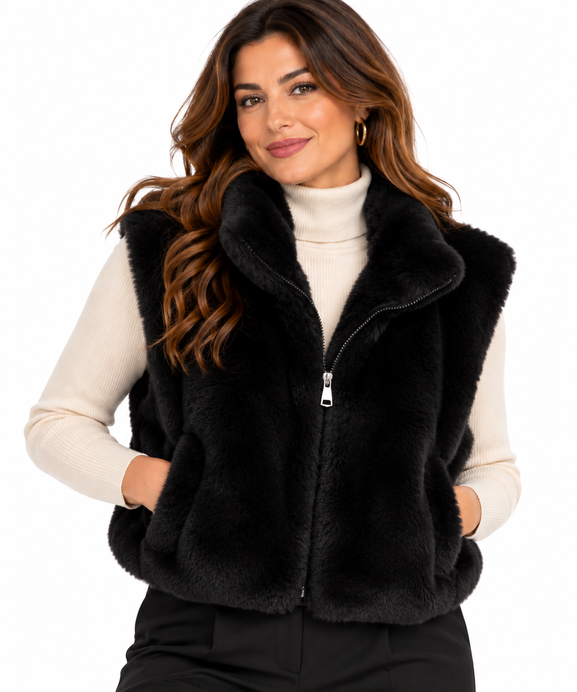 Gilet smanicato cropped in pelliccia