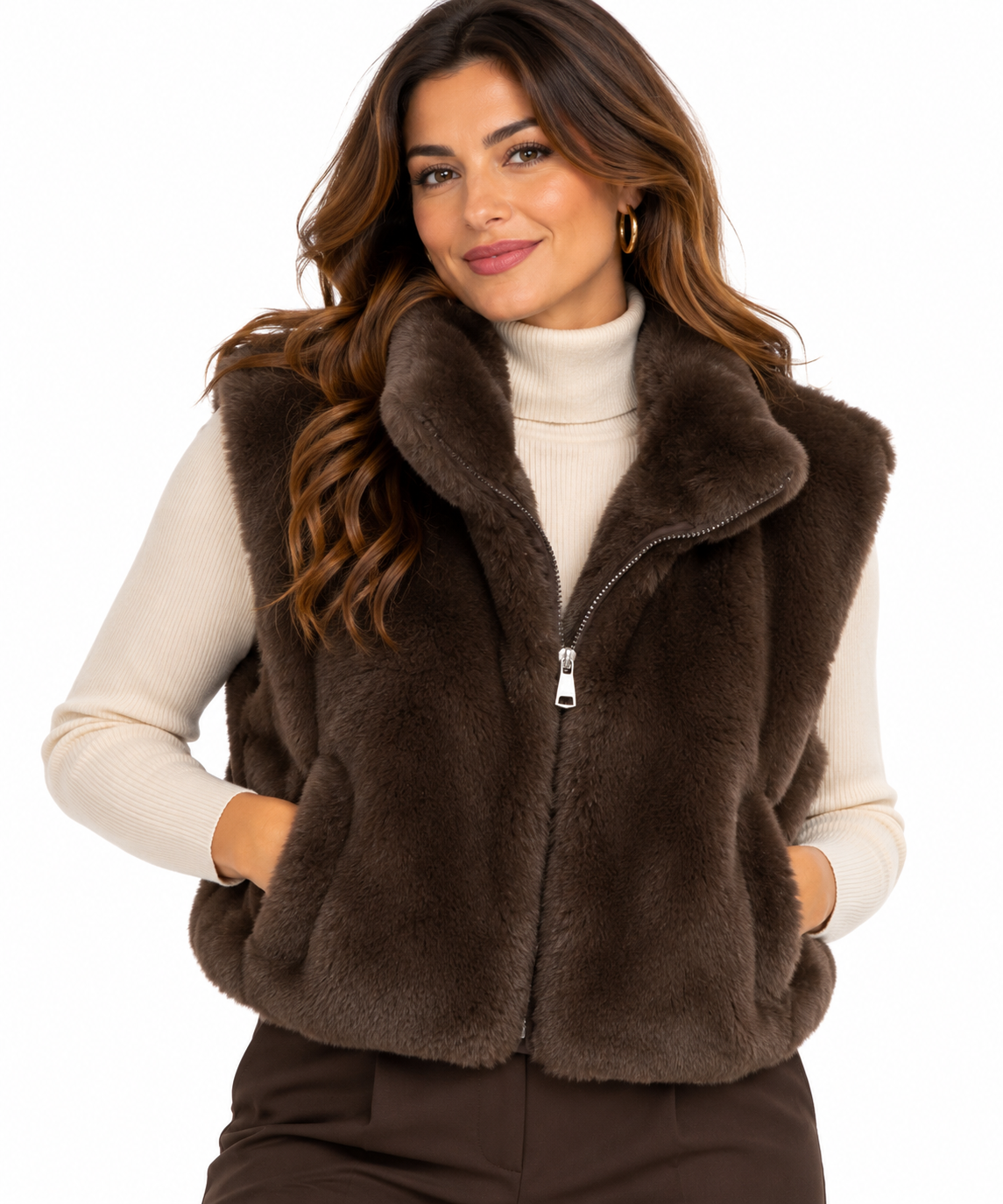Gilet smanicato cropped in pelliccia