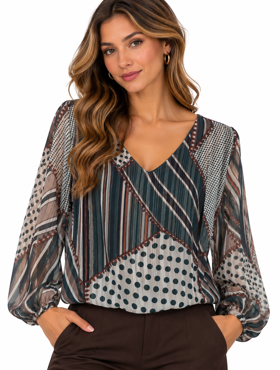 Blusa scollo V patchwork