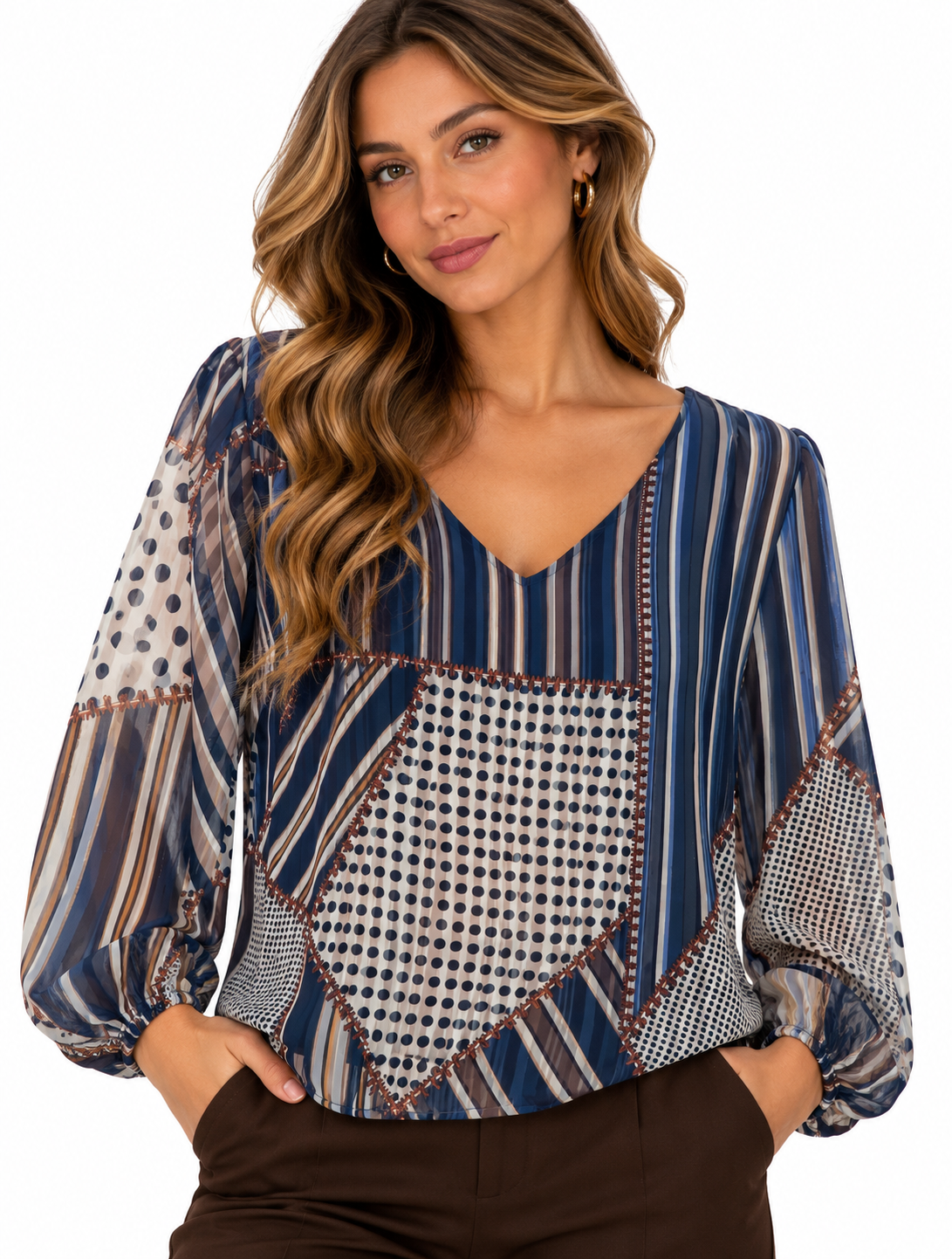 Blusa scollo V patchwork