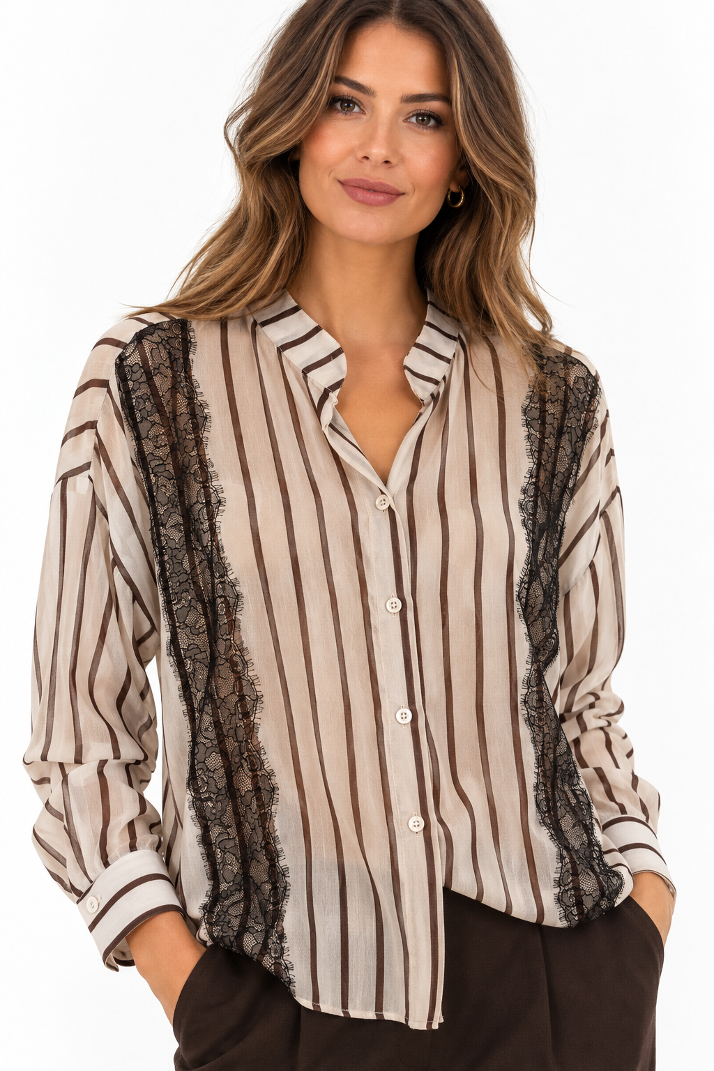 Camicia a righe con pizzo