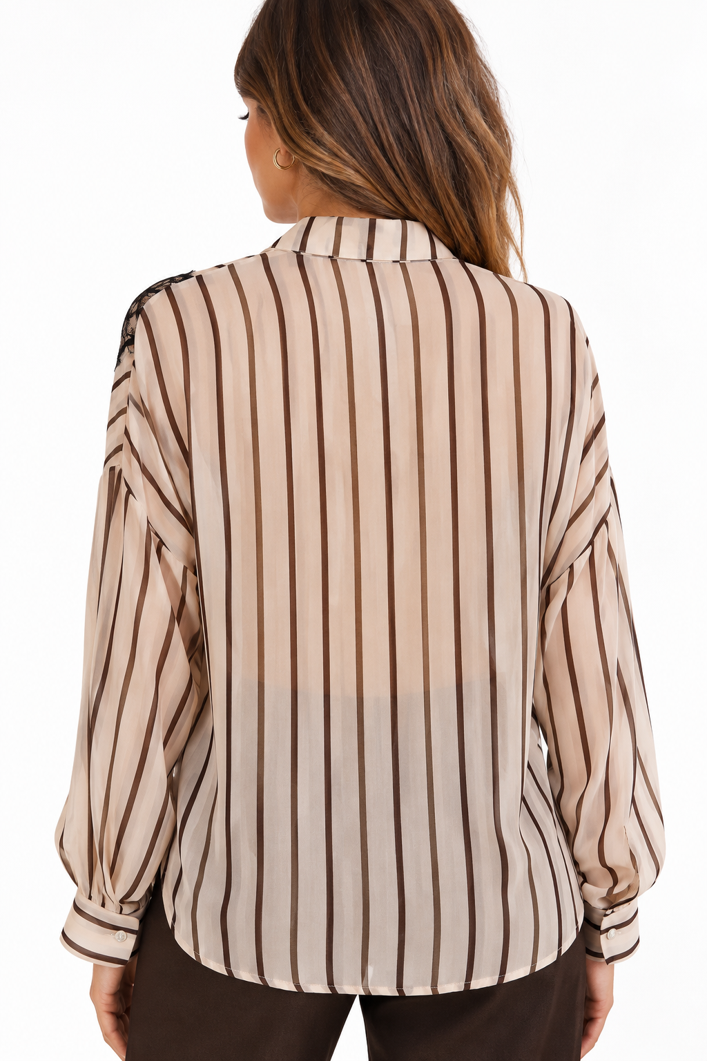 Camicia a righe con pizzo
