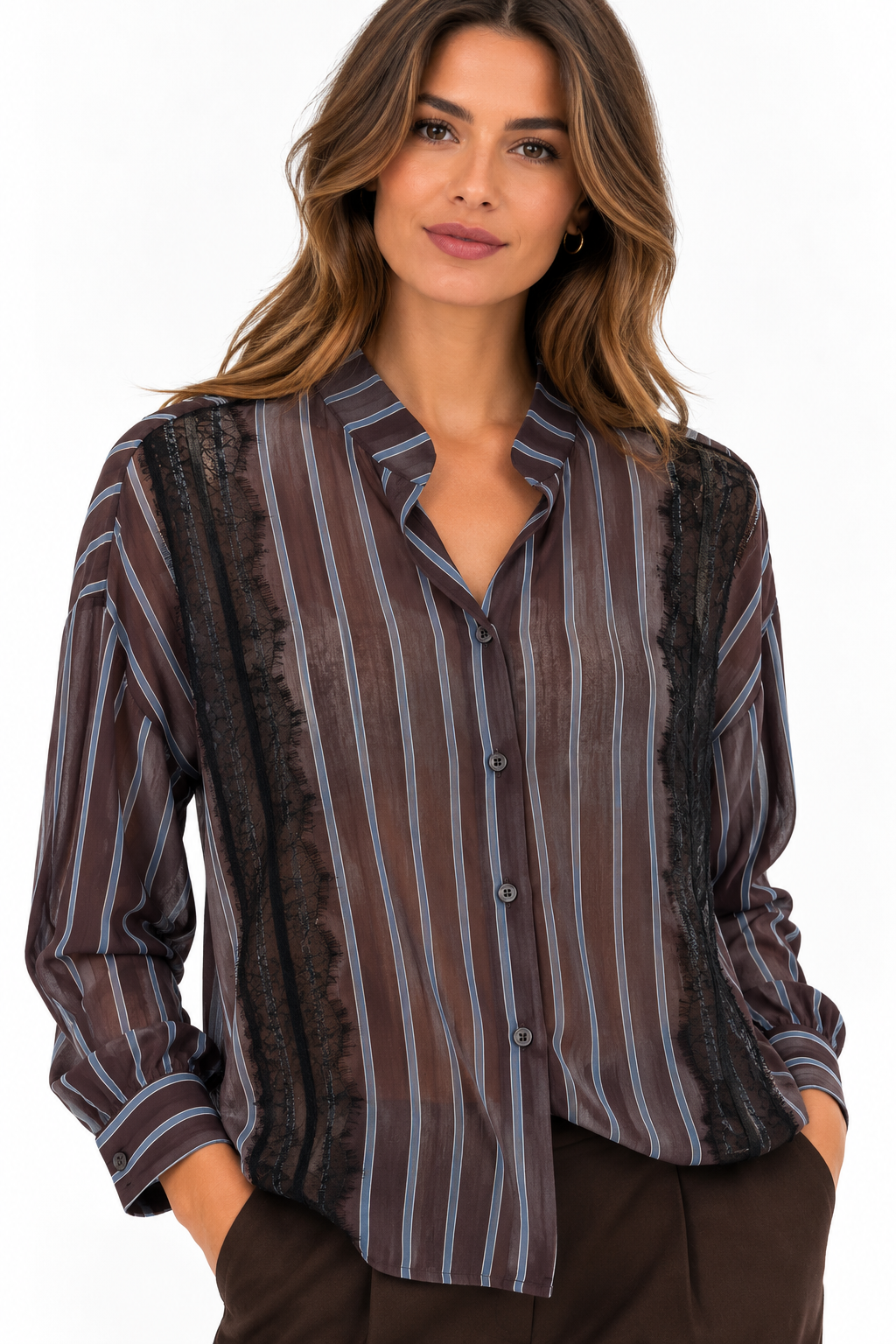 Camicia a righe con pizzo